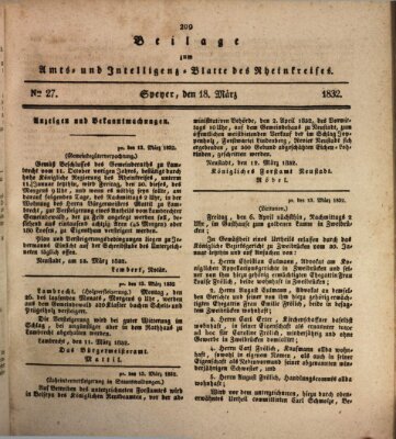 Amts- und Intelligenzblatt des Königlich Bayerischen Rheinkreises (Königlich bayerisches Amts- und Intelligenzblatt für die Pfalz) Sonntag 18. März 1832