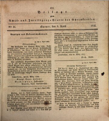 Amts- und Intelligenzblatt des Königlich Bayerischen Rheinkreises (Königlich bayerisches Amts- und Intelligenzblatt für die Pfalz) Sonntag 8. April 1832