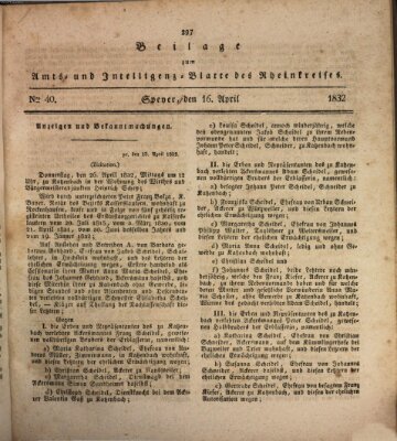 Amts- und Intelligenzblatt des Königlich Bayerischen Rheinkreises (Königlich bayerisches Amts- und Intelligenzblatt für die Pfalz) Montag 16. April 1832