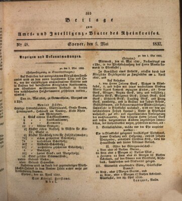 Amts- und Intelligenzblatt des Königlich Bayerischen Rheinkreises (Königlich bayerisches Amts- und Intelligenzblatt für die Pfalz) Samstag 5. Mai 1832