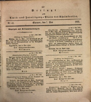 Amts- und Intelligenzblatt des Königlich Bayerischen Rheinkreises (Königlich bayerisches Amts- und Intelligenzblatt für die Pfalz) Montag 7. Mai 1832