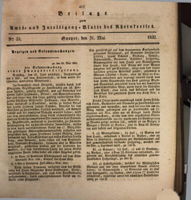 Amts- und Intelligenzblatt des Königlich Bayerischen Rheinkreises (Königlich bayerisches Amts- und Intelligenzblatt für die Pfalz) Donnerstag 31. Mai 1832