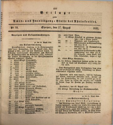 Amts- und Intelligenzblatt des Königlich Bayerischen Rheinkreises (Königlich bayerisches Amts- und Intelligenzblatt für die Pfalz) Montag 27. August 1832