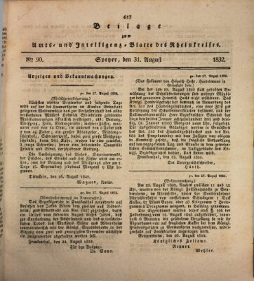 Amts- und Intelligenzblatt des Königlich Bayerischen Rheinkreises (Königlich bayerisches Amts- und Intelligenzblatt für die Pfalz) Freitag 31. August 1832