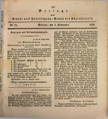 Amts- und Intelligenzblatt des Königlich Bayerischen Rheinkreises (Königlich bayerisches Amts- und Intelligenzblatt für die Pfalz) Mittwoch 5. September 1832