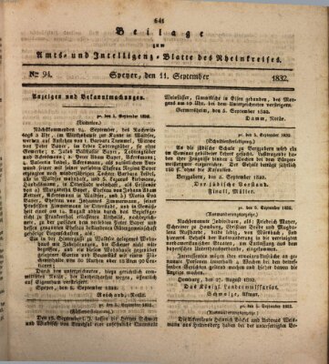 Amts- und Intelligenzblatt des Königlich Bayerischen Rheinkreises (Königlich bayerisches Amts- und Intelligenzblatt für die Pfalz) Dienstag 11. September 1832