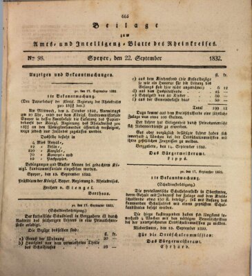 Amts- und Intelligenzblatt des Königlich Bayerischen Rheinkreises (Königlich bayerisches Amts- und Intelligenzblatt für die Pfalz) Samstag 22. September 1832