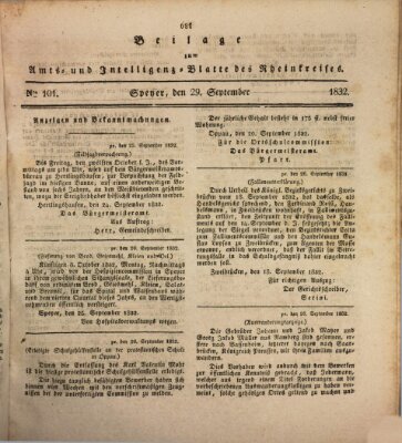 Amts- und Intelligenzblatt des Königlich Bayerischen Rheinkreises (Königlich bayerisches Amts- und Intelligenzblatt für die Pfalz) Samstag 29. September 1832