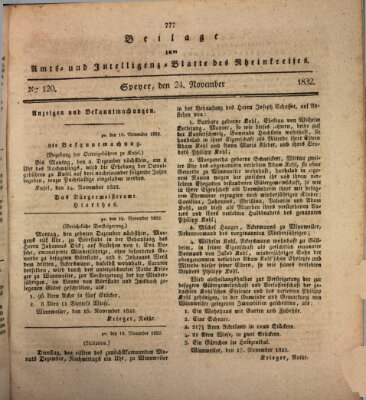 Amts- und Intelligenzblatt des Königlich Bayerischen Rheinkreises (Königlich bayerisches Amts- und Intelligenzblatt für die Pfalz) Samstag 24. November 1832