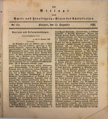 Amts- und Intelligenzblatt des Königlich Bayerischen Rheinkreises (Königlich bayerisches Amts- und Intelligenzblatt für die Pfalz) Sonntag 23. Dezember 1832