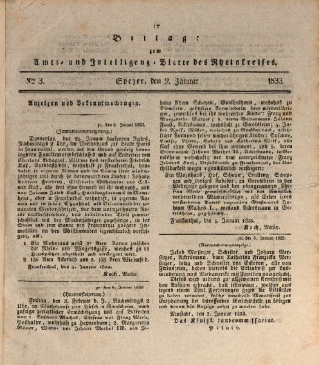 Amts- und Intelligenzblatt des Königlich Bayerischen Rheinkreises (Königlich bayerisches Amts- und Intelligenzblatt für die Pfalz) Mittwoch 9. Januar 1833