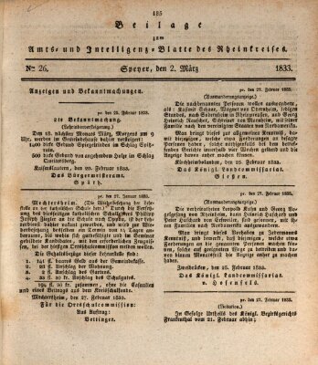 Amts- und Intelligenzblatt des Königlich Bayerischen Rheinkreises (Königlich bayerisches Amts- und Intelligenzblatt für die Pfalz) Samstag 2. März 1833