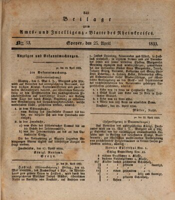 Amts- und Intelligenzblatt des Königlich Bayerischen Rheinkreises (Königlich bayerisches Amts- und Intelligenzblatt für die Pfalz) Donnerstag 25. April 1833