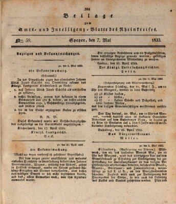 Amts- und Intelligenzblatt des Königlich Bayerischen Rheinkreises (Königlich bayerisches Amts- und Intelligenzblatt für die Pfalz) Dienstag 7. Mai 1833