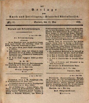 Amts- und Intelligenzblatt des Königlich Bayerischen Rheinkreises (Königlich bayerisches Amts- und Intelligenzblatt für die Pfalz) Montag 13. Mai 1833