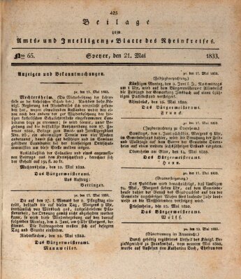 Amts- und Intelligenzblatt des Königlich Bayerischen Rheinkreises (Königlich bayerisches Amts- und Intelligenzblatt für die Pfalz) Dienstag 21. Mai 1833