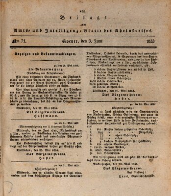 Amts- und Intelligenzblatt des Königlich Bayerischen Rheinkreises (Königlich bayerisches Amts- und Intelligenzblatt für die Pfalz) Montag 3. Juni 1833