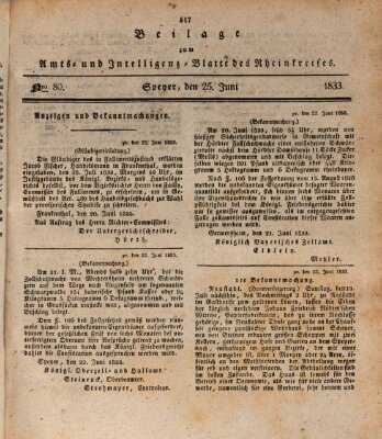 Amts- und Intelligenzblatt des Königlich Bayerischen Rheinkreises (Königlich bayerisches Amts- und Intelligenzblatt für die Pfalz) Dienstag 25. Juni 1833