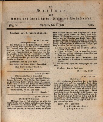 Amts- und Intelligenzblatt des Königlich Bayerischen Rheinkreises (Königlich bayerisches Amts- und Intelligenzblatt für die Pfalz) Donnerstag 4. Juli 1833