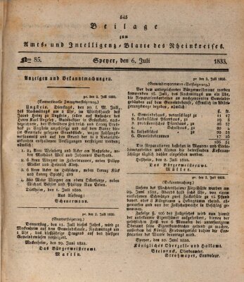 Amts- und Intelligenzblatt des Königlich Bayerischen Rheinkreises (Königlich bayerisches Amts- und Intelligenzblatt für die Pfalz) Samstag 6. Juli 1833