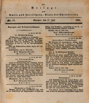 Amts- und Intelligenzblatt des Königlich Bayerischen Rheinkreises (Königlich bayerisches Amts- und Intelligenzblatt für die Pfalz) Samstag 27. Juli 1833