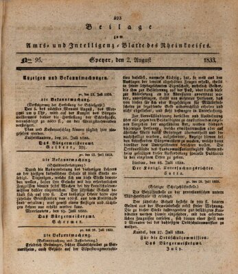 Amts- und Intelligenzblatt des Königlich Bayerischen Rheinkreises (Königlich bayerisches Amts- und Intelligenzblatt für die Pfalz) Freitag 2. August 1833