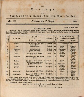 Amts- und Intelligenzblatt des Königlich Bayerischen Rheinkreises (Königlich bayerisches Amts- und Intelligenzblatt für die Pfalz) Samstag 17. August 1833