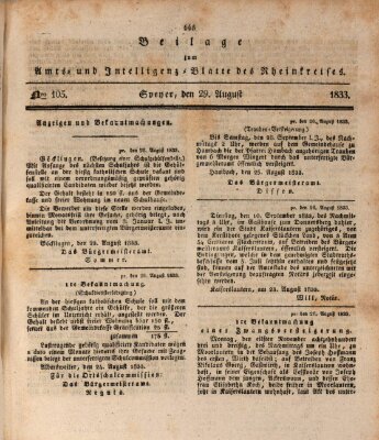 Amts- und Intelligenzblatt des Königlich Bayerischen Rheinkreises (Königlich bayerisches Amts- und Intelligenzblatt für die Pfalz) Donnerstag 29. August 1833