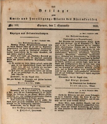 Amts- und Intelligenzblatt des Königlich Bayerischen Rheinkreises (Königlich bayerisches Amts- und Intelligenzblatt für die Pfalz) Samstag 7. September 1833