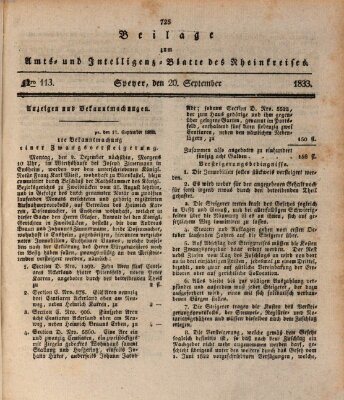 Amts- und Intelligenzblatt des Königlich Bayerischen Rheinkreises (Königlich bayerisches Amts- und Intelligenzblatt für die Pfalz) Freitag 20. September 1833