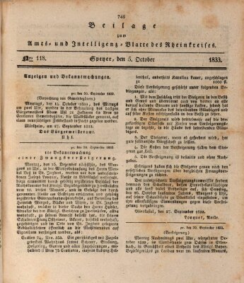 Amts- und Intelligenzblatt des Königlich Bayerischen Rheinkreises (Königlich bayerisches Amts- und Intelligenzblatt für die Pfalz) Samstag 5. Oktober 1833