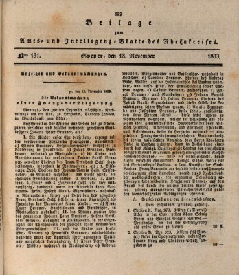 Amts- und Intelligenzblatt des Königlich Bayerischen Rheinkreises (Königlich bayerisches Amts- und Intelligenzblatt für die Pfalz) Montag 18. November 1833