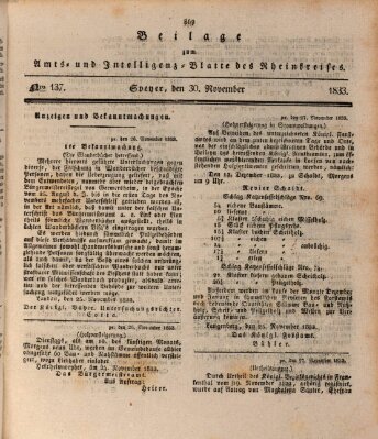 Amts- und Intelligenzblatt des Königlich Bayerischen Rheinkreises (Königlich bayerisches Amts- und Intelligenzblatt für die Pfalz) Samstag 30. November 1833