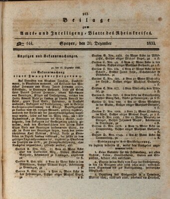 Amts- und Intelligenzblatt des Königlich Bayerischen Rheinkreises (Königlich bayerisches Amts- und Intelligenzblatt für die Pfalz) Freitag 20. Dezember 1833