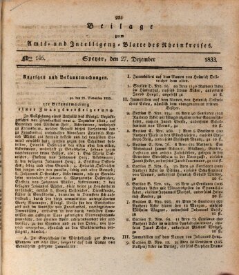 Amts- und Intelligenzblatt des Königlich Bayerischen Rheinkreises (Königlich bayerisches Amts- und Intelligenzblatt für die Pfalz) Freitag 27. Dezember 1833