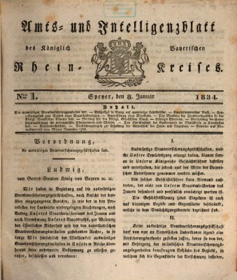 Amts- und Intelligenzblatt des Königlich Bayerischen Rheinkreises (Königlich bayerisches Amts- und Intelligenzblatt für die Pfalz) Mittwoch 8. Januar 1834