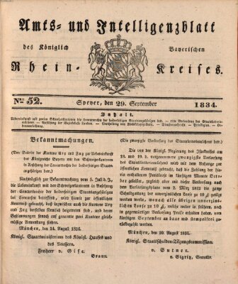 Amts- und Intelligenzblatt des Königlich Bayerischen Rheinkreises (Königlich bayerisches Amts- und Intelligenzblatt für die Pfalz) Montag 29. September 1834