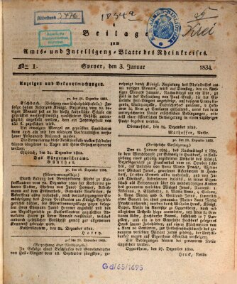 Amts- und Intelligenzblatt des Königlich Bayerischen Rheinkreises (Königlich bayerisches Amts- und Intelligenzblatt für die Pfalz) Freitag 3. Januar 1834