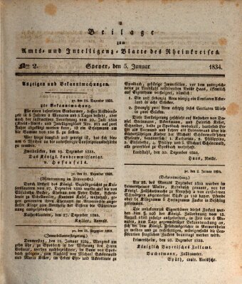 Amts- und Intelligenzblatt des Königlich Bayerischen Rheinkreises (Königlich bayerisches Amts- und Intelligenzblatt für die Pfalz) Sonntag 5. Januar 1834