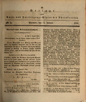 Amts- und Intelligenzblatt des Königlich Bayerischen Rheinkreises (Königlich bayerisches Amts- und Intelligenzblatt für die Pfalz) Dienstag 14. Januar 1834