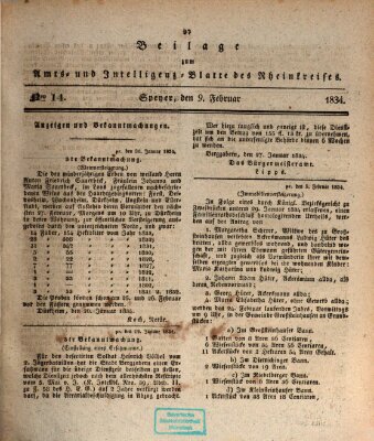 Amts- und Intelligenzblatt des Königlich Bayerischen Rheinkreises (Königlich bayerisches Amts- und Intelligenzblatt für die Pfalz) Sonntag 9. Februar 1834