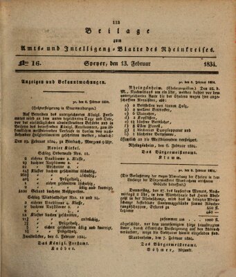 Amts- und Intelligenzblatt des Königlich Bayerischen Rheinkreises (Königlich bayerisches Amts- und Intelligenzblatt für die Pfalz) Donnerstag 13. Februar 1834