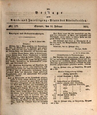 Amts- und Intelligenzblatt des Königlich Bayerischen Rheinkreises (Königlich bayerisches Amts- und Intelligenzblatt für die Pfalz) Freitag 14. Februar 1834