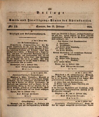 Amts- und Intelligenzblatt des Königlich Bayerischen Rheinkreises (Königlich bayerisches Amts- und Intelligenzblatt für die Pfalz) Dienstag 18. Februar 1834