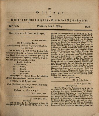 Amts- und Intelligenzblatt des Königlich Bayerischen Rheinkreises (Königlich bayerisches Amts- und Intelligenzblatt für die Pfalz) Sonntag 2. März 1834