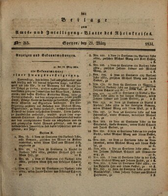 Amts- und Intelligenzblatt des Königlich Bayerischen Rheinkreises (Königlich bayerisches Amts- und Intelligenzblatt für die Pfalz) Samstag 29. März 1834