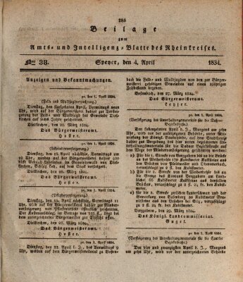 Amts- und Intelligenzblatt des Königlich Bayerischen Rheinkreises (Königlich bayerisches Amts- und Intelligenzblatt für die Pfalz) Freitag 4. April 1834