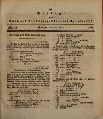 Amts- und Intelligenzblatt des Königlich Bayerischen Rheinkreises (Königlich bayerisches Amts- und Intelligenzblatt für die Pfalz) Montag 14. April 1834