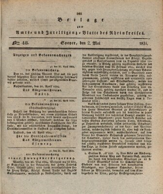 Amts- und Intelligenzblatt des Königlich Bayerischen Rheinkreises (Königlich bayerisches Amts- und Intelligenzblatt für die Pfalz) Freitag 2. Mai 1834