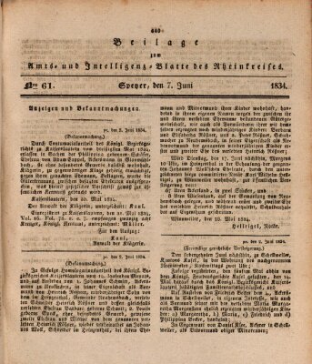 Amts- und Intelligenzblatt des Königlich Bayerischen Rheinkreises (Königlich bayerisches Amts- und Intelligenzblatt für die Pfalz) Samstag 7. Juni 1834